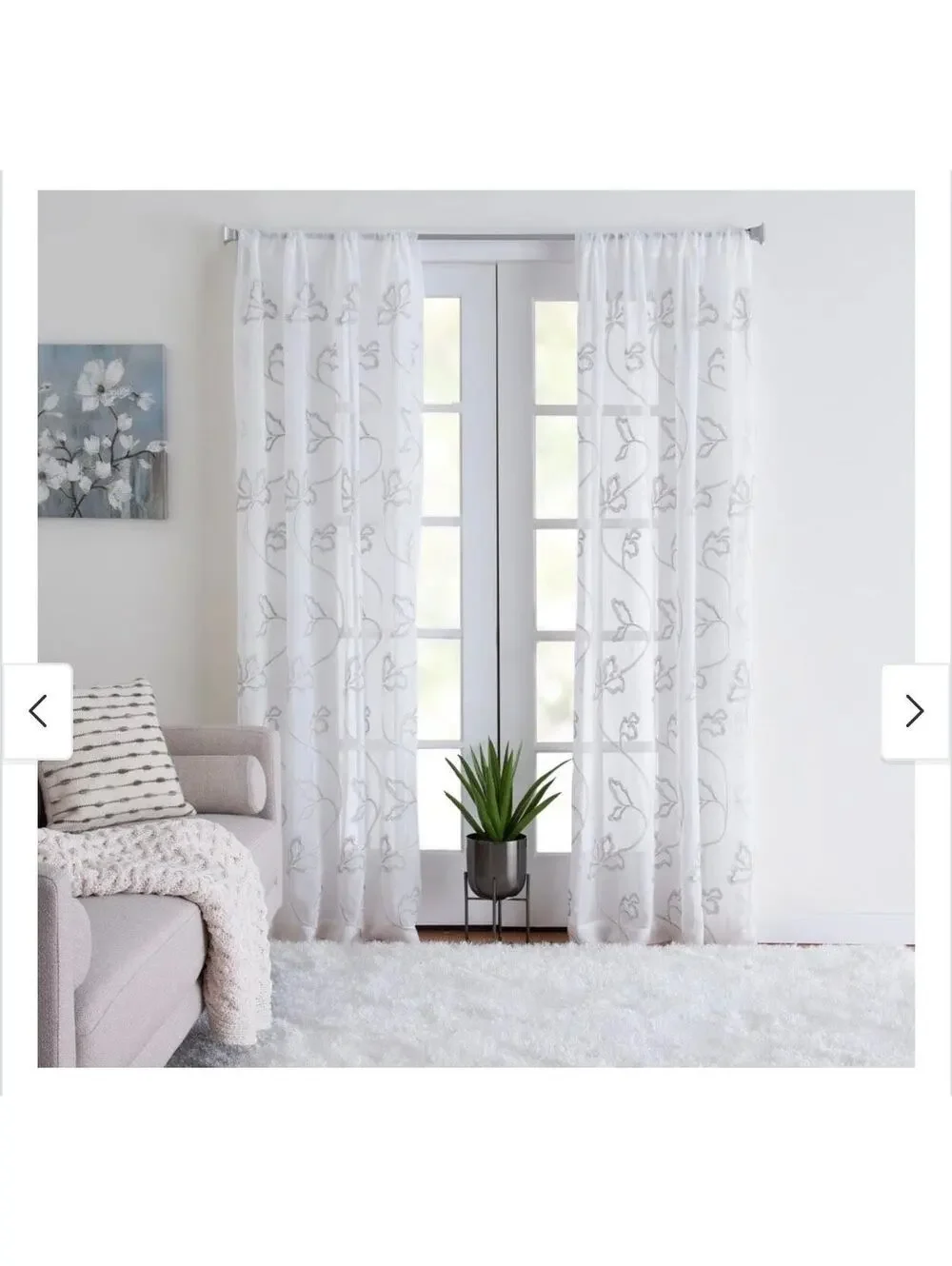 Porch & Den Supreme Embroidered Floral Semi-Sheer Rod Pocket Panel 50 × 95 Ivory